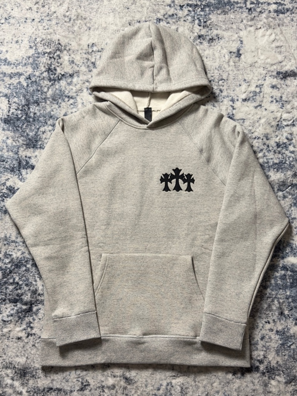 Chrome Hearts Grey Triple Cross CH Logo Embroidered Hoodie Size XL